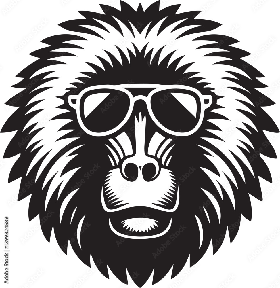 Fototapeta premium monkey head mascot, monkey head in sunglass silhouette vector, monkey head mascot vector illustration