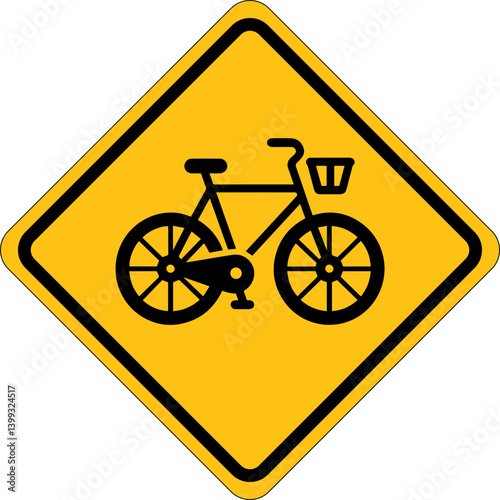 Bicycle Route Sign Vector - Yellow Sign Icon