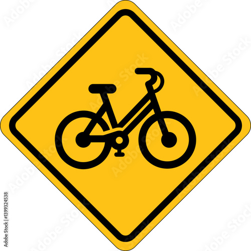 Bicycle Route Sign Vector - Yellow Sign Icon