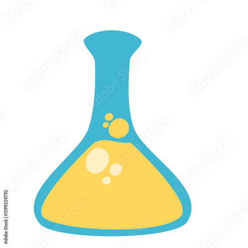 Cartoon Erlenmeyer Flask with Bubbling Yellow Liquid