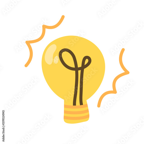 Hand-drawn Lightbulb with Energetic Sunburst, Idea Concept Illustration