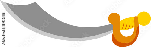 Curved Silver Scimitar with Orange Hilt and Pommel