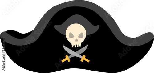 Jolly Roger Tricorn Hat with Crossed Swords and Skull