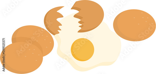 Fried Egg with Cracked Shells and Whole Eggs