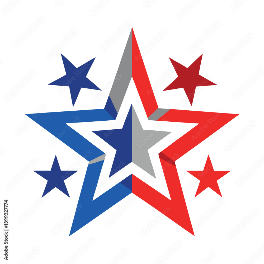 Shining-stars-in-red--white--and-blue-on-white background. Shining-stars-in-red--white--and-blue-on-white background.
