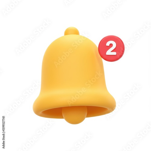 Yellow notification bell with number on white background