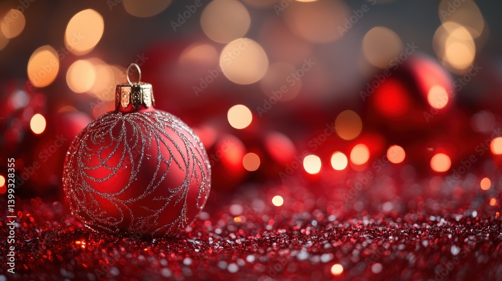 A shimmering red Christmas ornament surrounded by sparkling lights, evoking a festive and joyful holiday atmosphere. A shimmering red Christmas ornament surrounded by sparkling lights, evoking a festive and joyful holiday atmosphere.