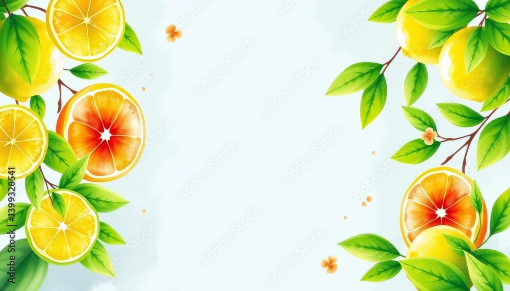 Fototapeta premium Watercolor lime square frame, vibrant citrus, tropical summer botanical illustration , vibrant, frame