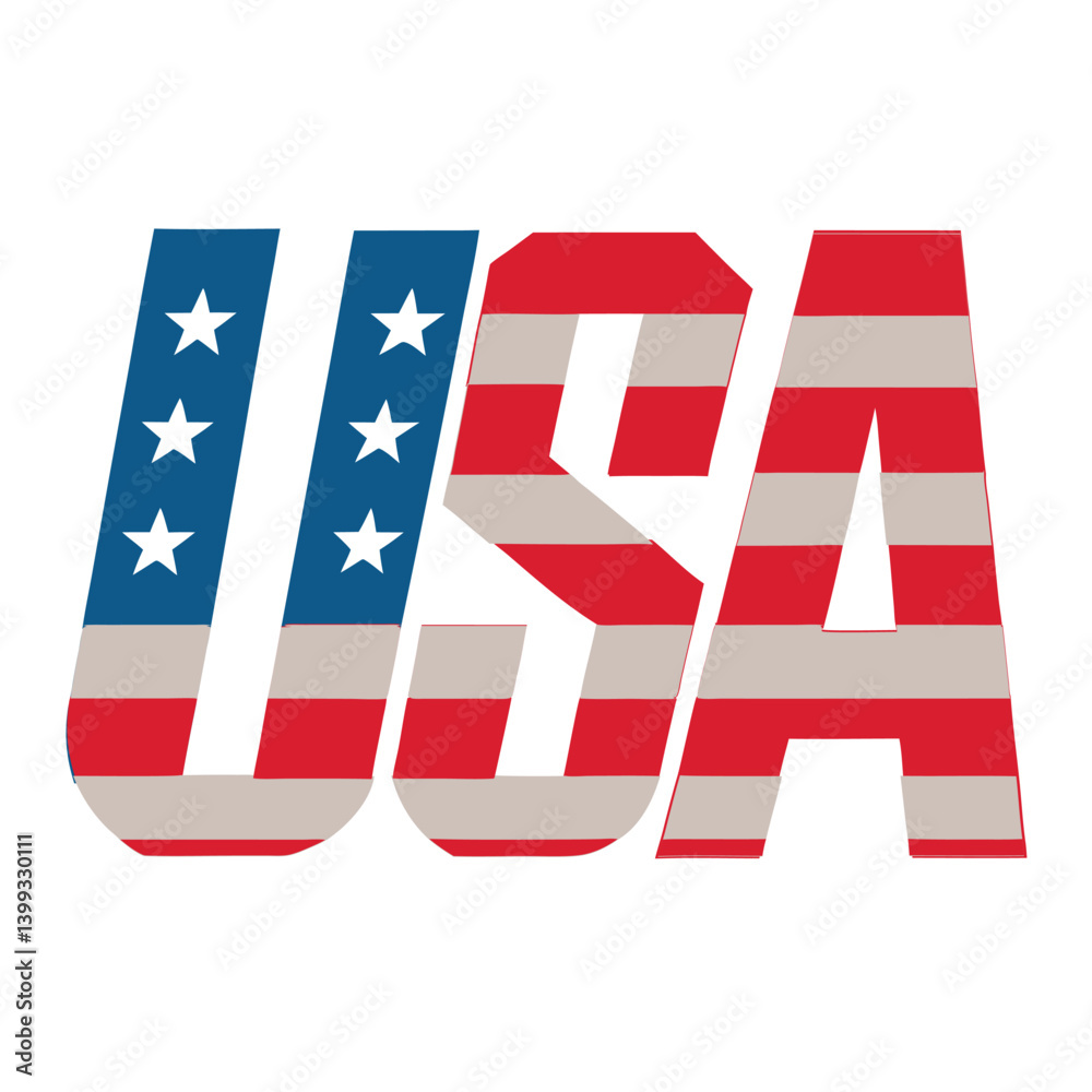 USA text over a flag background on white background. USA text over a flag background on white background.