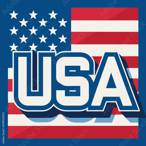 Vector illustration  of   text USA American flag theme.