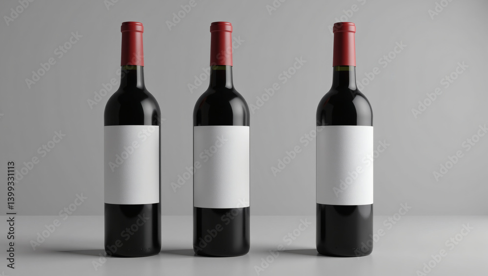Premium Garnacha Red Wine Bottle Mockup, Front, Back & Side Views on Grey Background with Copyspace, Realistic Photo for Labels & Branding Premium Garnacha Red Wine Bottle Mockup, Front, Back & Side Views on Grey Background with Copyspace, Realistic Photo for Labels & Branding