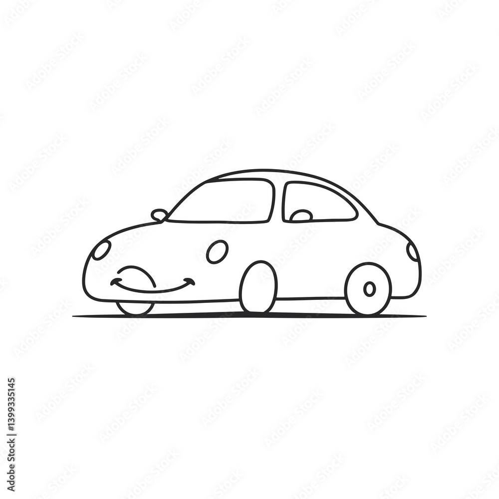 Naklejka premium Funny line art car illustration, black and white, transportation concept with copy space