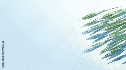 Abstract Illustration of Green and Blue Leaves Against Light Background