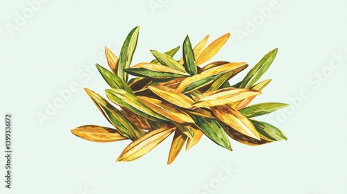 Colorful Green and Yellow Leaves on Soft Pastel Background