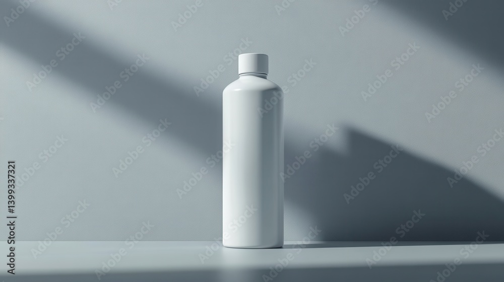 A sleek, minimalistic white bottle stands against a softly lit gray background, casting subtle shadows and creating a modern aesthetic. A sleek, minimalistic white bottle stands against a softly lit gray background, casting subtle shadows and creating a modern aesthetic.