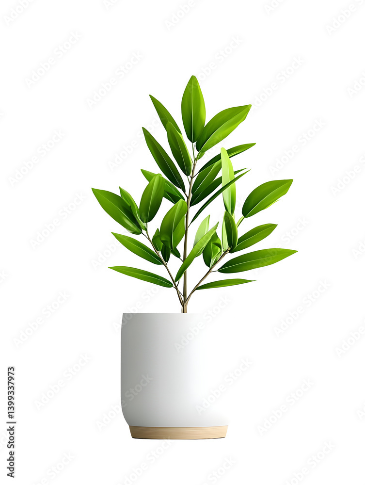 Fototapeta premium Potted green houseplant on a plain white surface