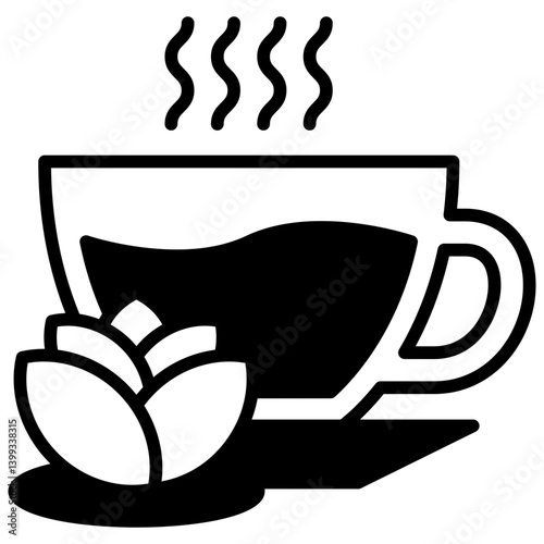 Herbal Tea glyph mini illustration icon, related to relaxation, spa, wellness and more. use for modern concept, print, UI, UX kit, web and app development. Vector EPS 10.