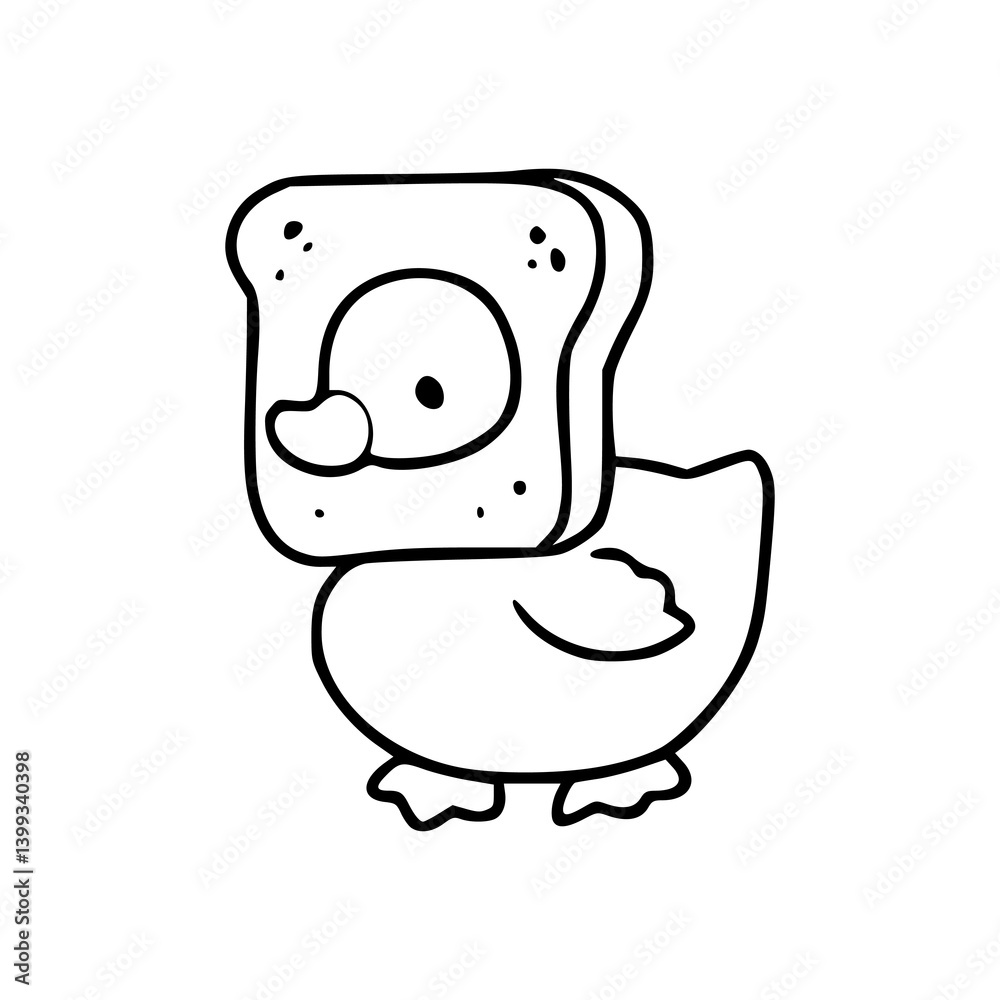silly duck with toast headgear outline silly duck with toast headgear outline