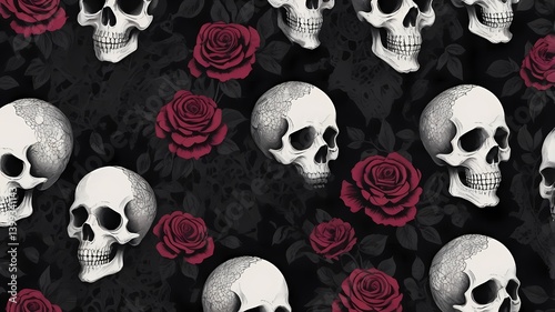 Dark Victorian Lace – A gothic lace pattern with black velvet textures, roses, and skulls