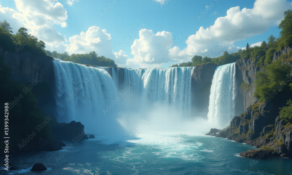 Fototapeta premium Majestic Waterfall Landscape, Nature Scene - Nature Photography: Sh.