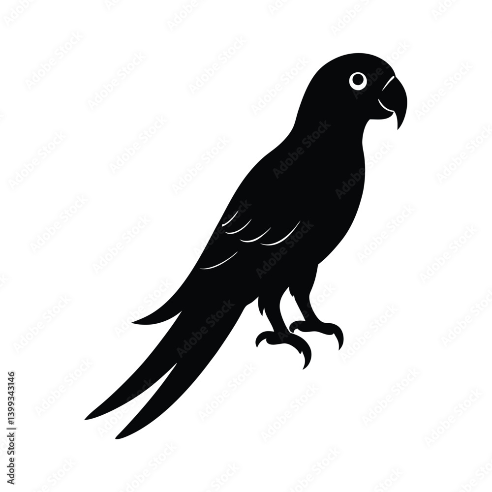 Fototapeta premium Parrot Silhouette Vector Art – Black and White Parrot Bird Illustration