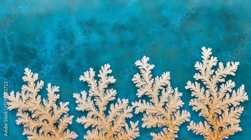 Delicate dendritic crystal growth on turquoise background.  For texture or scientific use