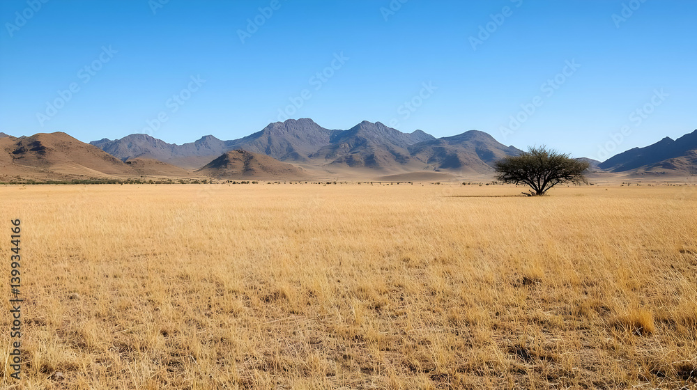 Fototapeta premium Dry Desert Landscape With Mountains Under Blue Sky