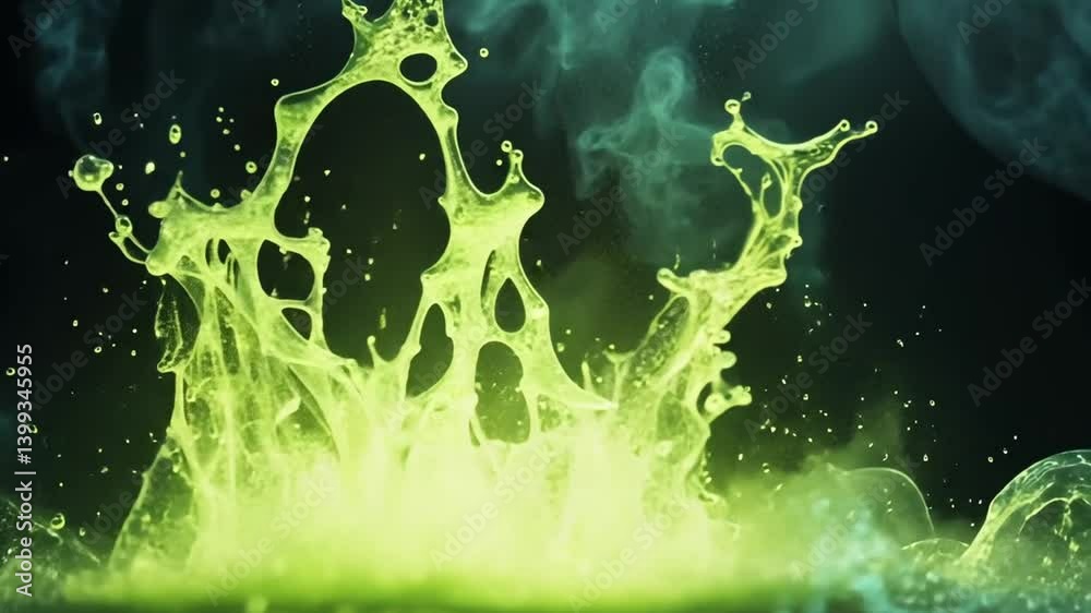 Dynamic lime water explosion creates a captivating liquid display and smoky backdrop