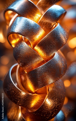 Rich bronze gradient, interlocking metallic rings, dramatic side lighting, infinite expanse.