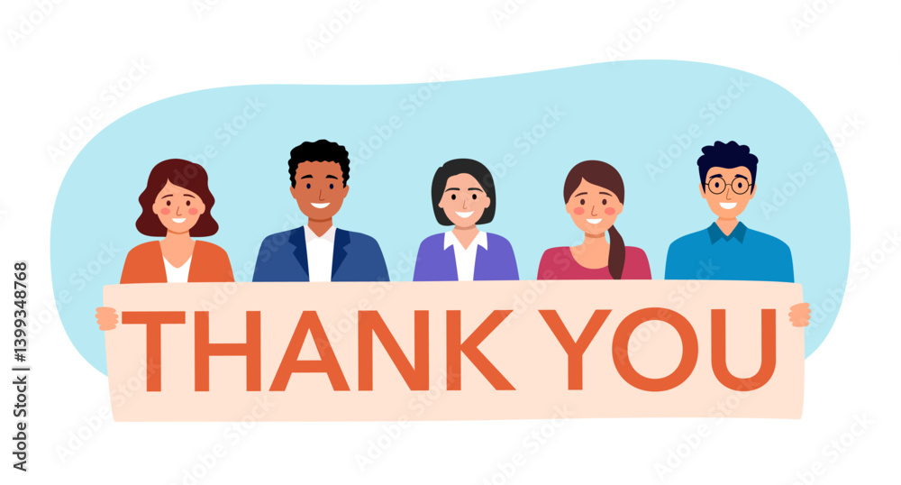 People show thank you message via text sign in flat design. People show thank you message via text sign in flat design.