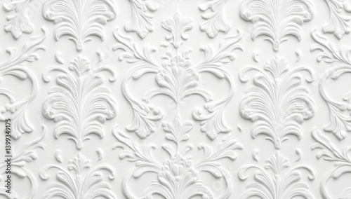 Elegant, ornate white embossed wall pattern