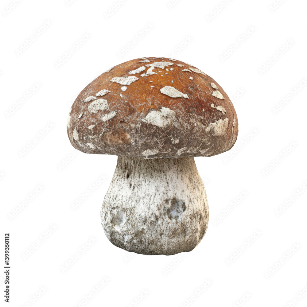 Single Porcini Mushroom with Brown Cap and White Stem on Transparent Background Single Porcini Mushroom with Brown Cap and White Stem on Transparent Background