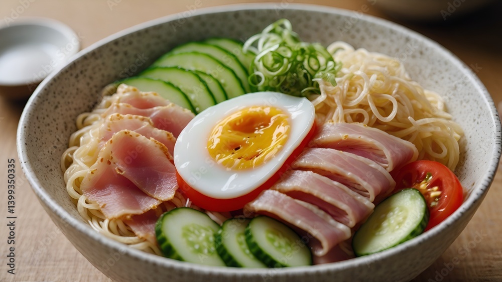 cold ramen noodles, Hiyashi Chuka, Japanese summer food, chilled noodles dish, traditional Japanese cuisine, Japanese cold ramen, summer ramen bowl, Japanese noodles with toppings, healthy Japanese cold ramen noodles, Hiyashi Chuka, Japanese summer food, chilled noodles dish, traditional Japanese cuisine, Japanese cold ramen, summer ramen bowl, Japanese noodles with toppings, healthy Japanese