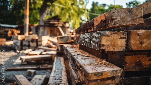 Stacked lumber piles outdoor photo