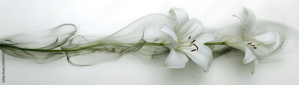 Obraz premium Elegant white lilies float amidst a smoky background, creating ethereal beauty