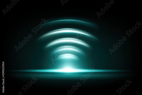 A glowing abstract representation of wireless signals, depicted in a dark background with light waves radiating outward.