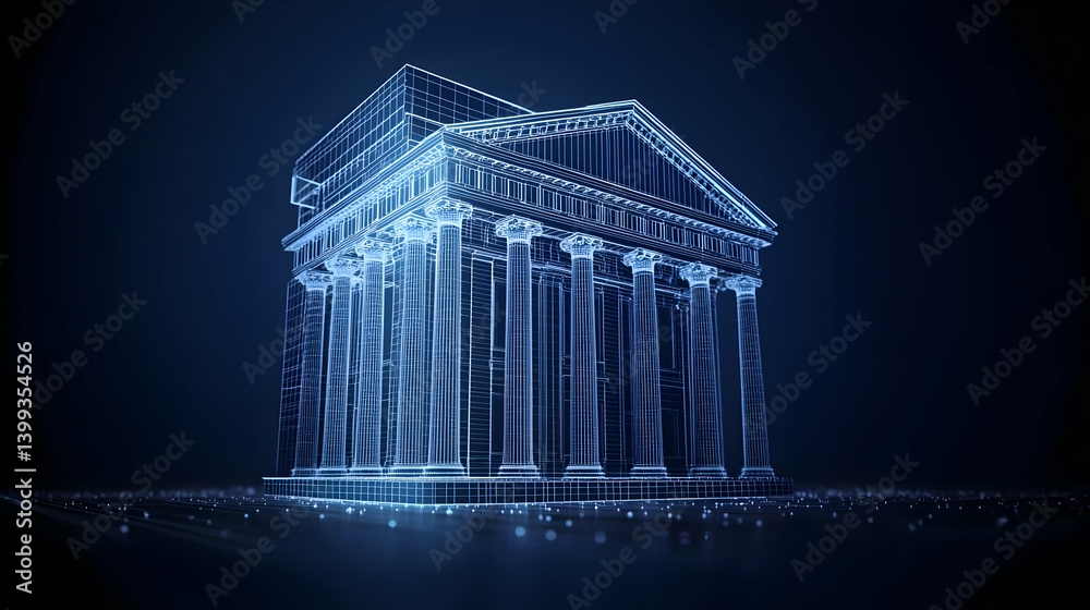 Obraz premium Digital Rendering Of Ancient Building With Blue Light
