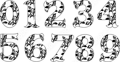 Floral 0 to 9 numbers in elegant vector style. Ideal for wedding dates, birthday designs, invitations, and feminine branding. Fully editable and scalable EPS file.