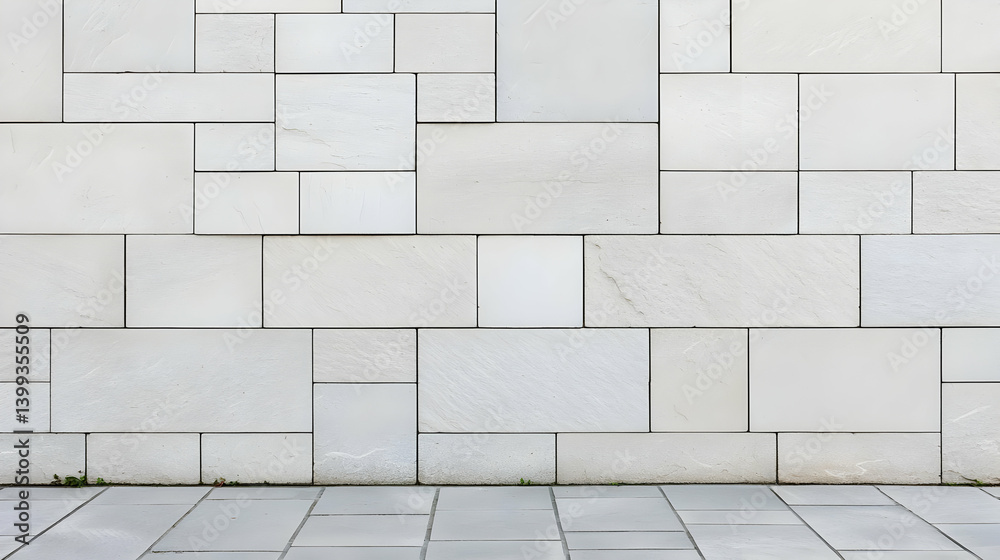 Naklejka premium White Stone Wall and Gray Pavement Exterior Background