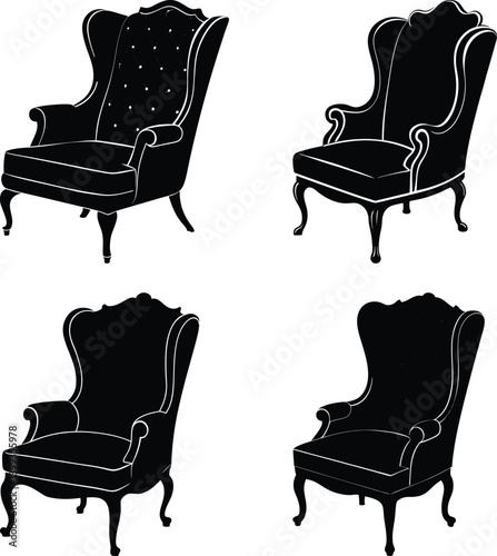 Wingback Chair silhouette vector