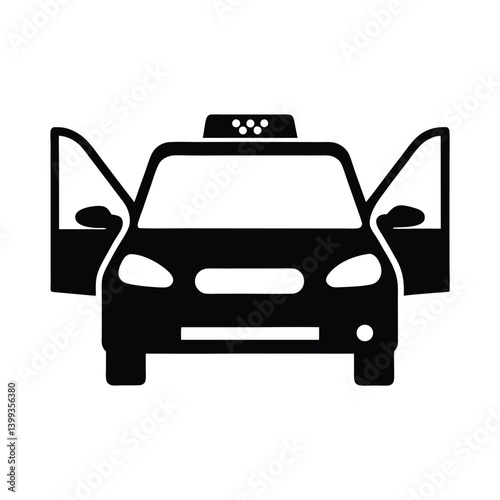 Isolated Taxi Car Icon with Open Doors on Transparent Background