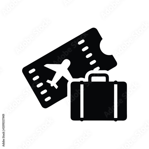 Suitcase and Airplane Ticket Icon with Plane Symbol on Transparent Background