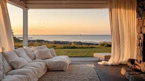 Coastal Living Room at Sunset
