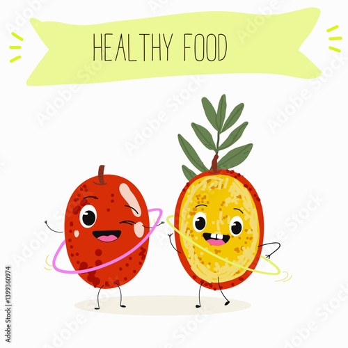 Red plum berry fruit. Natural vitamin antioxidant detox food collection. Vector hand drawn illistration.