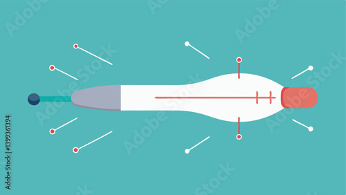Microneedling Tool A vector illustration of a handheld microneedling device with tiny needles focused on a closeup view of the skin. Arrows indicate the needles trating the skins