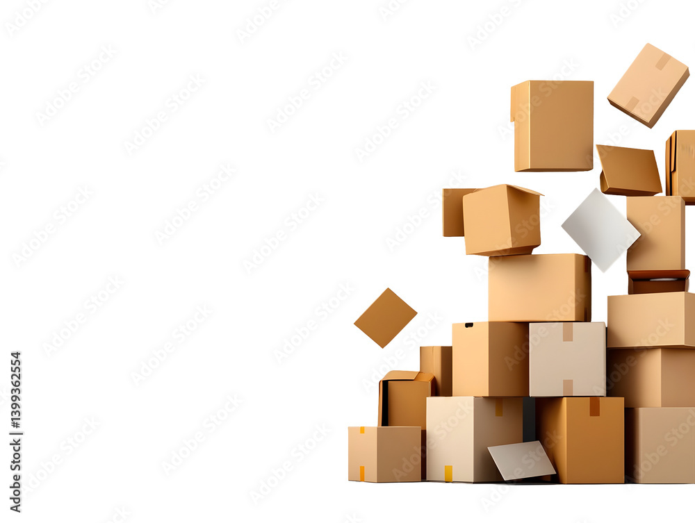 Stacked cardboard boxes in dynamic arrangement