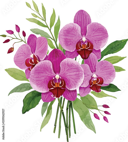 Vintage Orchid Flower Arrangement – Detailed Floral Vector Art