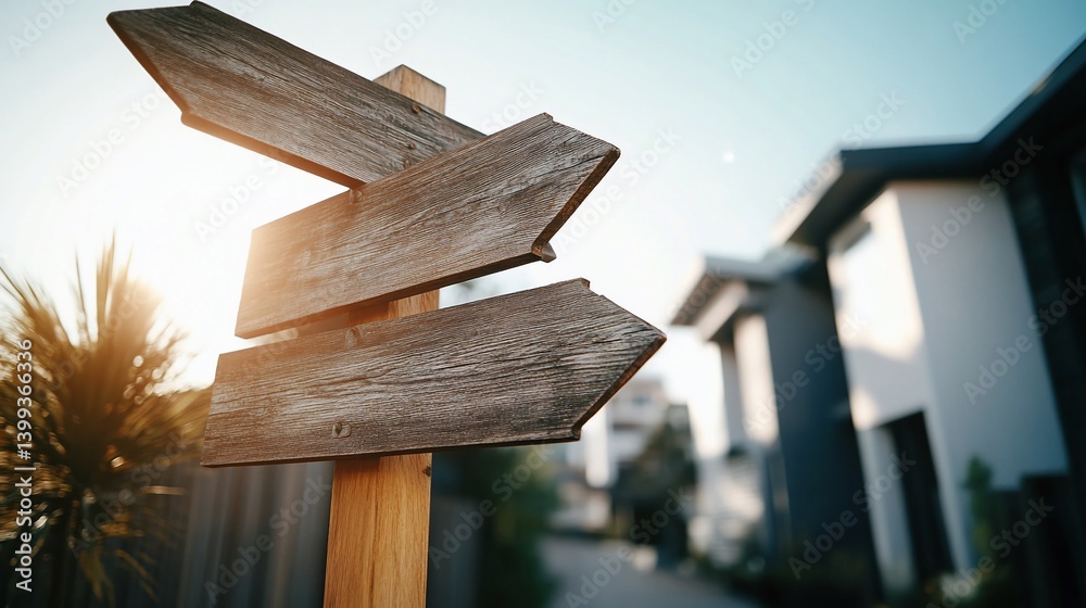 Naklejka premium Rustic wooden signpost with directional arrows pointing different ways