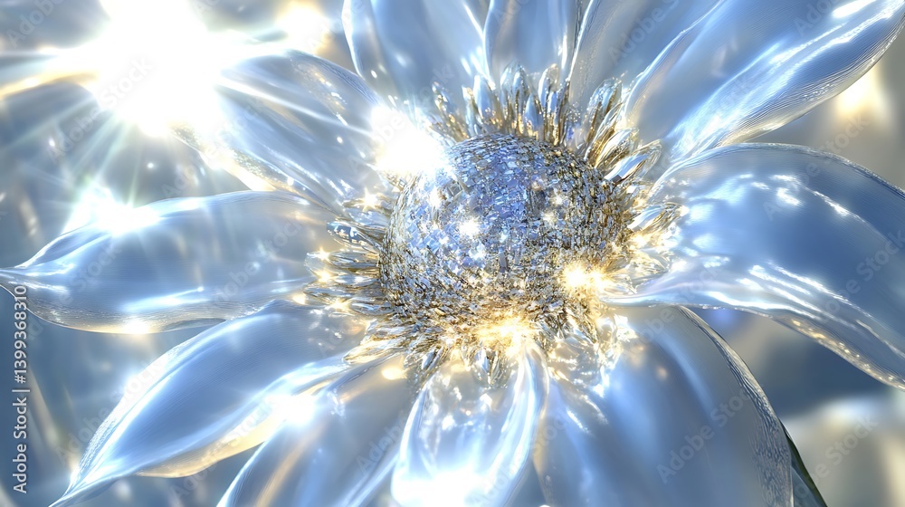 Obraz premium Shining digital flower closeup on a bright blurred background for celebration or advertising