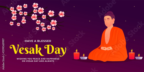 vesak day horizontal banner illustration in gradient style